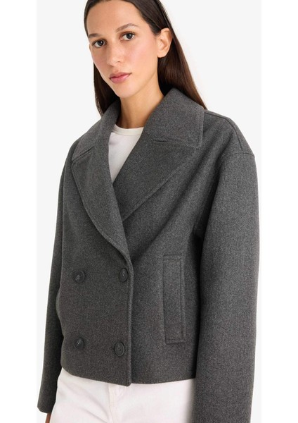 Regular Fit Düğmeli Crop Kaşe Kaban E8646AX25AU