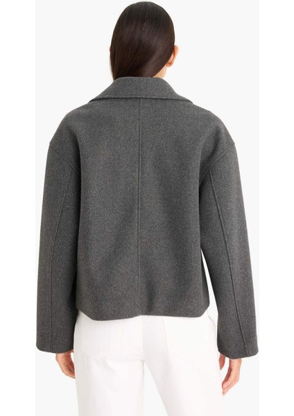 Regular Fit Düğmeli Crop Kaşe Kaban E8646AX25AU