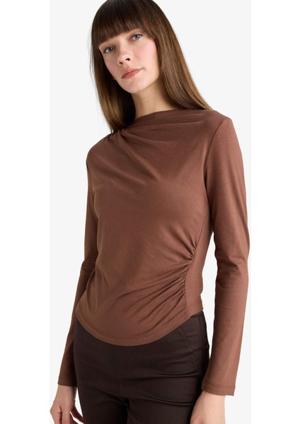 Slim Fit Dar Kesim Kayık Yaka Uzun Kollu Bluz D5300AX25AU