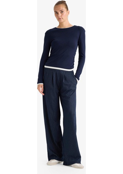 Slim Fit Dar Kesim Bisiklet Yaka Ribana Uzun Kollu Tişört E6548AX25AU fiyatları