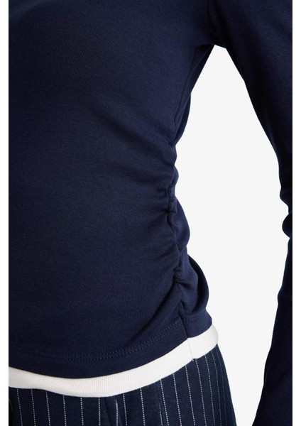 Slim Fit Dar Kesim Bisiklet Yaka Ribana Uzun Kollu Tişört E6548AX25AU