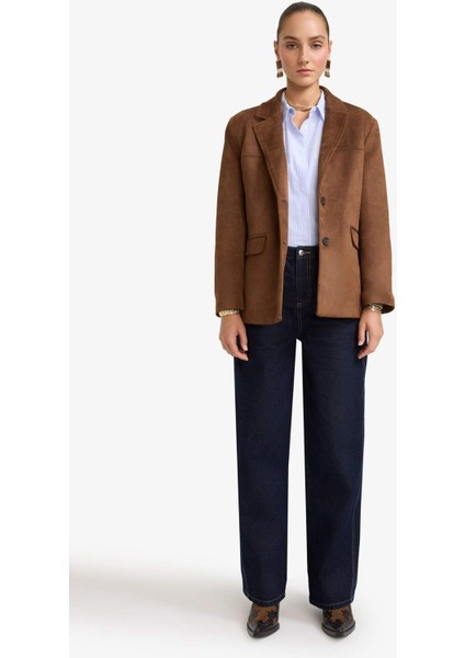 Afra x DeFacto Regular Fit Ceket Yaka Süet Blazer Ceket E7236AX25AU fiyatları