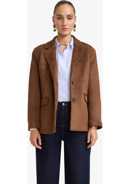 Afra x DeFacto Regular Fit Ceket Yaka Süet Blazer Ceket E7236AX25AU modelleri