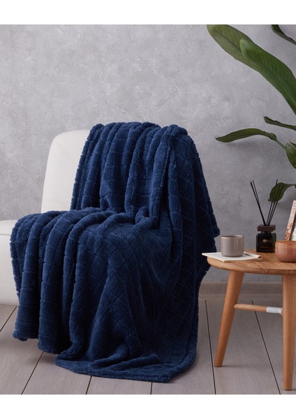 Natural Checkers Jakarlı Wellsoft Tv Battaniye 120X160 cm Gece Mavisi fiyatları