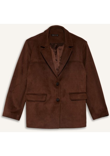 Afra x DeFacto Regular Fit Ceket Yaka Süet Blazer Ceket E7236AX25AU