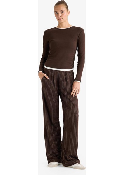 Slim Fit Dar Kesim Bisiklet Yaka Ribana Uzun Kollu Tişört E6548AX25AU fiyatları