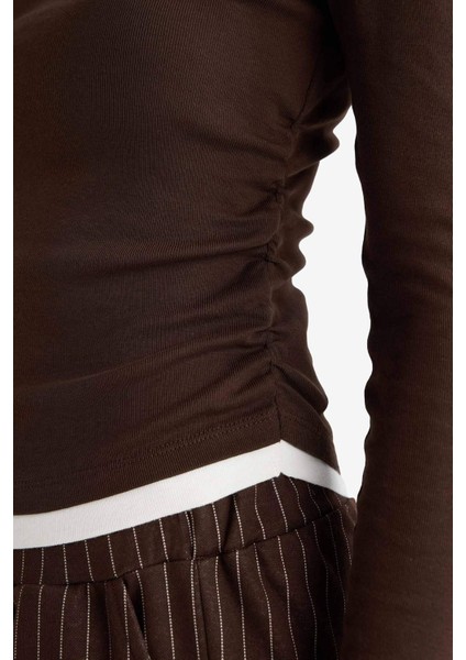 Slim Fit Dar Kesim Bisiklet Yaka Ribana Uzun Kollu Tişört E6548AX25AU