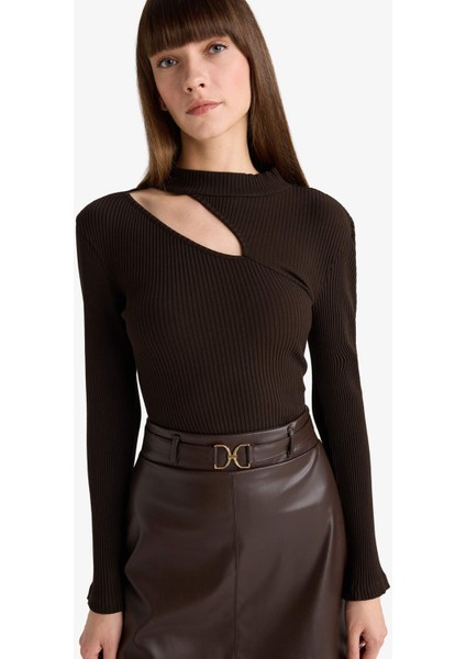 Slim Fit Dar Kesim Bisiklet Yaka Fitilli Kaşkorse Uzun Kollu Tişört C8473AX25AU modelleri