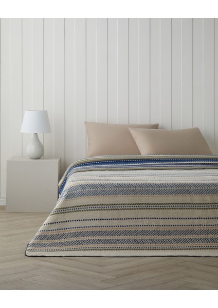 Smooth Stripes Pamuk Akrilik Çift Kişilik Battaniye 200X220 cm Bej