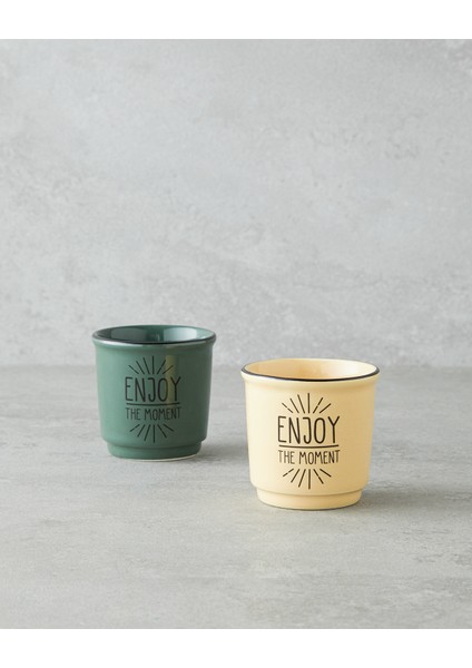 Enjoy The Moment Bone Porselen 2’li Espresso Fincan 90 ml Yeşil-Sarı