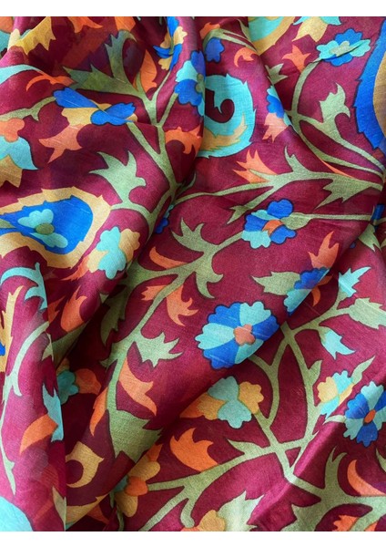 Hint Ipeği Fular Bordo Renk