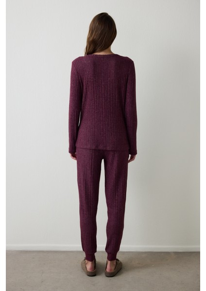 Bordo Cozy Time V Yaka Uzun Kollu Pijama Takımı fırsatları