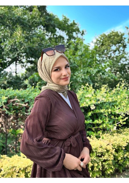 Çizgisel Daire Desen Mk Pamuk Eşarp - Haki-Bej (Çok Renkli) fiyatları