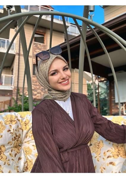 Çizgisel Daire Desen Mk Pamuk Eşarp - Haki-Bej (Çok Renkli) modelleri