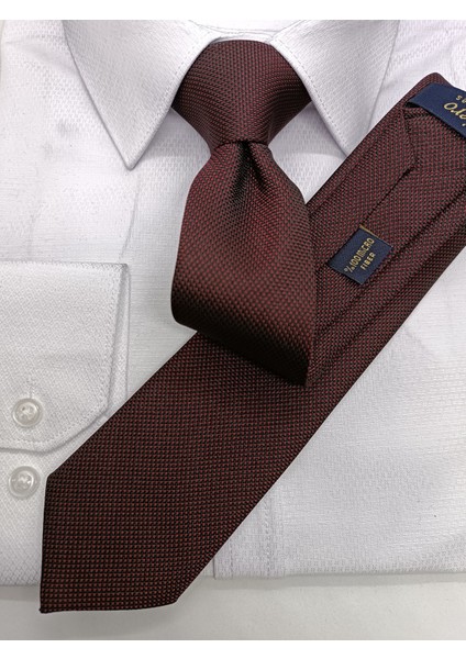 Bordo Siyah Kum Desenli Slim Kravat