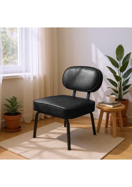- Luna Model Modern Tekli Koltuk Berjer Sandalye - Deri Kumaş - Siyah