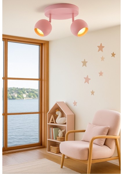 Pembe Bebek Çocuk Odası Ikili Metal Küre LED Tavan Avize GU10 Tasarruflu Hareketli Başlık fiyatları