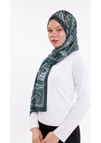 Yeşil Vintage Desenli Desenli Şifon Saten Şal - 70X170 cm fiyatları
