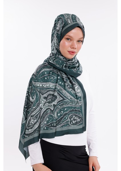 Yeşil Vintage Desenli Desenli Şifon Saten Şal - 70X170 cm modelleri