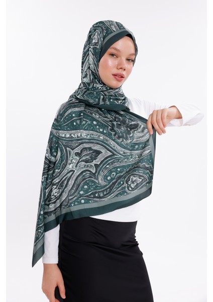 Yeşil Vintage Desenli Desenli Şifon Saten Şal - 70X170 cm indirimleri
