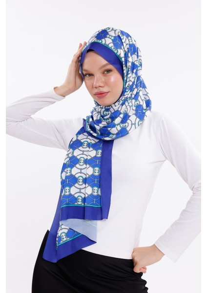 Zincir Desenli Mavi Şifon Saten Şal - 70X170 cm fiyatları