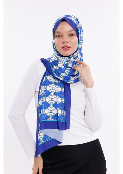 Zincir Desenli Mavi Şifon Saten Şal - 70X170 cm modelleri