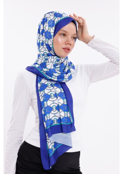 Zincir Desenli Mavi Şifon Saten Şal - 70X170 cm fırsatları
