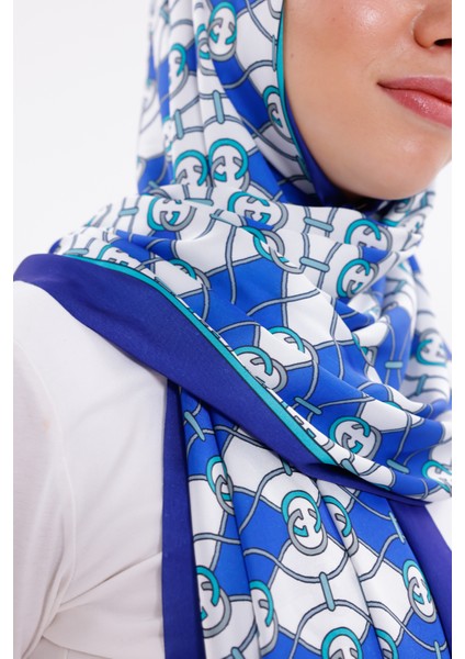 Zincir Desenli Mavi Şifon Saten Şal - 70X170 cm indirimleri