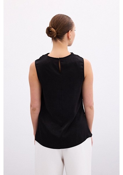 Degaje Yaka Saten Bluz - Siyah fırsatları