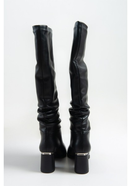 Klasik Kadın Çizme PU Malzeme Kalın Topuklu Sıcak Astar ve Rahat Tasarım