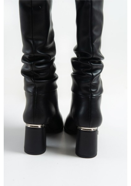 Klasik Kadın Çizme PU Malzeme Kalın Topuklu Sıcak Astar ve Rahat Tasarım