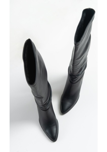 Klasik Kadın Çizme PU Malzeme Kalın Topuklu Sıcak Astar ve Rahat Tasarım