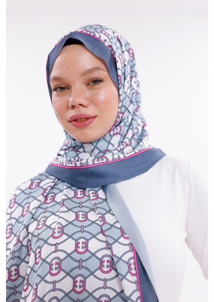 Pembe-Mavi Zincir Desenli Şifon Saten Şal - 70X170 cm indirimleri
