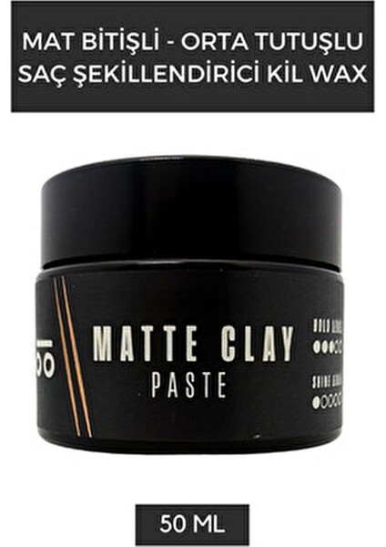 Matte Clay Paste – Erkekler Için Mat Bitişli Orta Tutuşlu Saç Şekillendirici Wax 50 ml