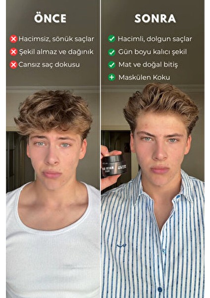 Matte Clay Paste – Erkekler Için Mat Bitişli Orta Tutuşlu Saç Şekillendirici Wax 50 ml modelleri