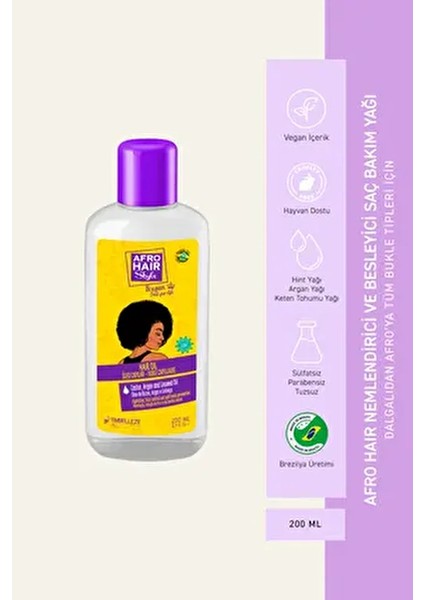 Afro Hair - Afro Kıvırcık Saçlar Için Nemlendirici ve Besleyici Saç Bakım Yağı 200ML
