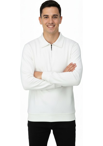 Erkek Kışlık Kazak Pamuklu Dokuma Yarım Fermuarlı Polo Yaka Uzun Kollu Düz Renk Rahat Kesim fiyatları