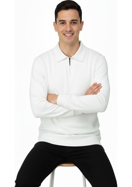 Erkek Kışlık Kazak Pamuklu Dokuma Yarım Fermuarlı Polo Yaka Uzun Kollu Düz Renk Rahat Kesim modelleri