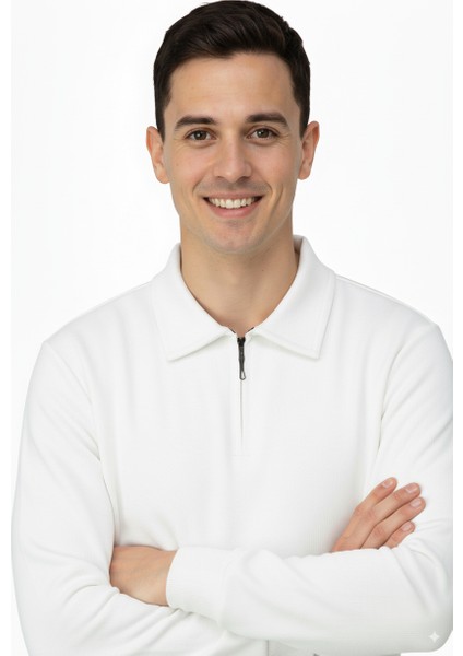 Erkek Kışlık Kazak Pamuklu Dokuma Yarım Fermuarlı Polo Yaka Uzun Kollu Düz Renk Rahat Kesim fırsatları