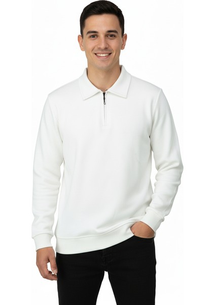 Erkek Kışlık Kazak Pamuklu Dokuma Yarım Fermuarlı Polo Yaka Uzun Kollu Düz Renk Rahat Kesim indirimleri