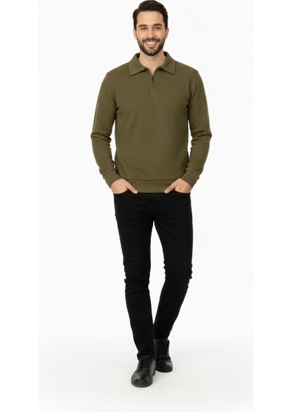 Erkek Kışlık Kazak Pamuklu Dokuma Yarım Fermuarlı Polo Yaka Uzun Kollu Düz Renk Rahat Kesim modelleri