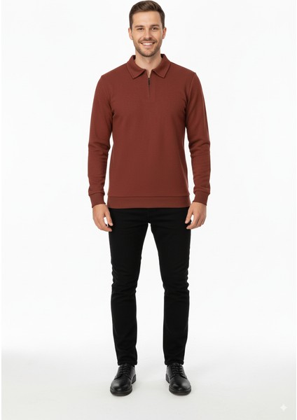 Erkek Kışlık Kazak Pamuklu Dokuma Yarım Fermuarlı Polo Yaka Uzun Kollu Düz Renk Rahat Kesim fiyatları