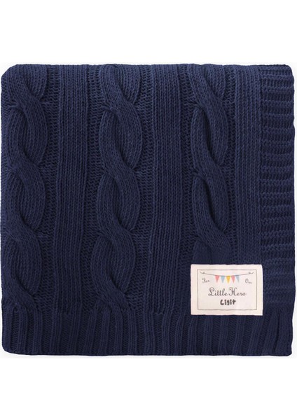 Saç Örgü Triko Battaniye 80X100 cm (+/-5 Cm) Indigo Mavi