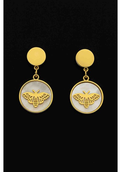 Altın Renkli Çelik Kelebek Figürlü Kadın Küpe