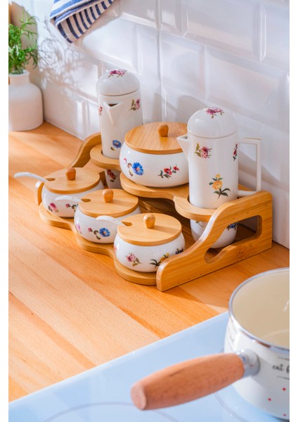 Leandra Ahşap Standlı Yağlık Sirkelik & Baharatlık Takımı