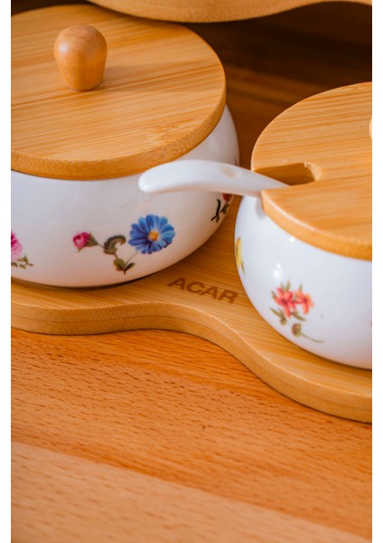 Leandra Ahşap Standlı Yağlık Sirkelik & Baharatlık Takımı