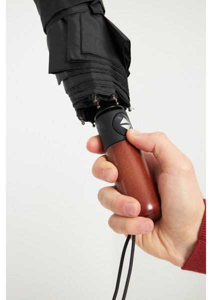 Siyah Erkek 10 Telli Ahşap Saplı Şemsiye