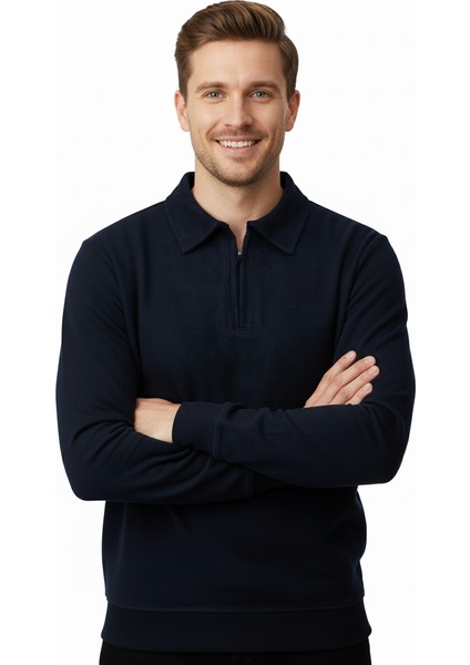 Erkek Kışlık Kazak Pamuklu Dokuma Yarım Fermuarlı Polo Yaka Uzun Kollu Düz Renk Rahat Kesim indirimleri