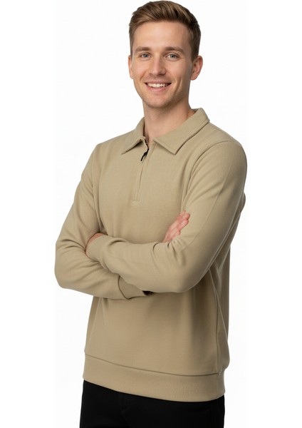 Erkek Kışlık Kazak Pamuklu Dokuma Yarım Fermuarlı Polo Yaka Uzun Kollu Düz Renk Rahat Kesim modelleri