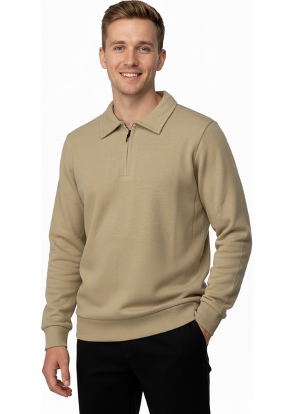 Erkek Kışlık Kazak Pamuklu Dokuma Yarım Fermuarlı Polo Yaka Uzun Kollu Düz Renk Rahat Kesim fırsatları